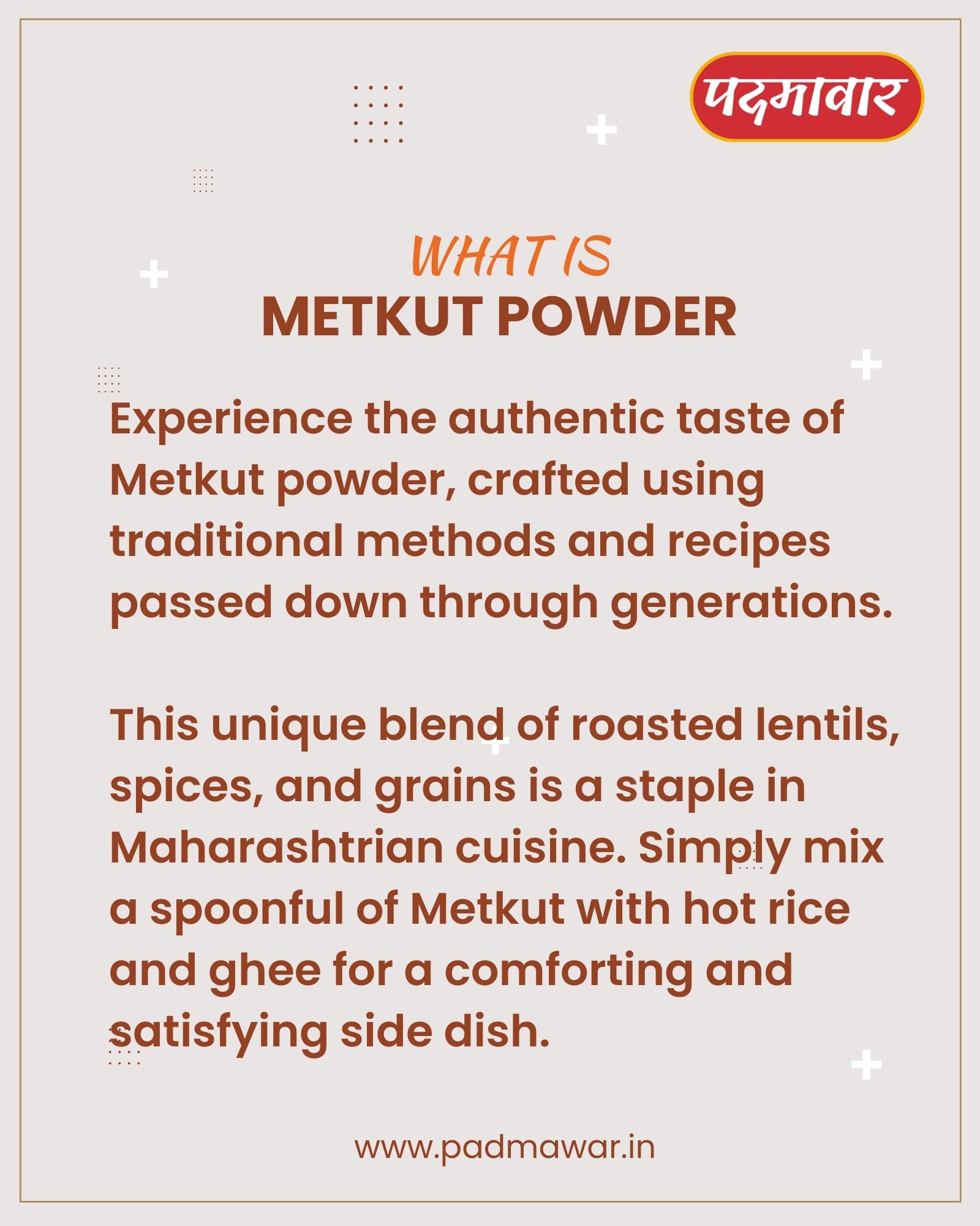Padmawar Metkut Powder - Traditional Maharastrian Metkut Powder | Delicious & Ready-to-Eat | Methkut | मेतकूट | No Preservatives or Additives (200 Gms)