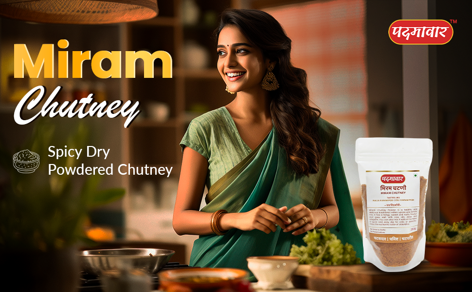 Padmawar Miram Chutney - Tangy, Nutty, Spicy Dry Powdered Chutney | Delicious & Ready-to-Eat | Rich Ingredients | No Preservatives or Additives (200 GMS)